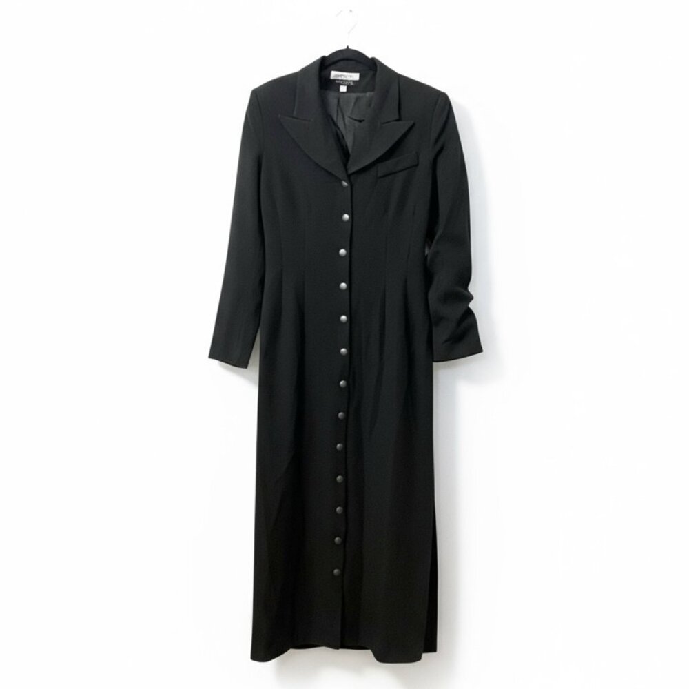 Wayne Rogers Womens Black Long Maxi Dress Size 10 • Vintage 90s Button Front USA